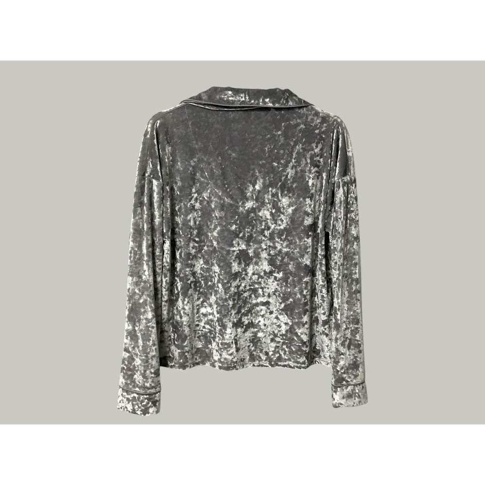 Lord & Taylor Womens Crushed Velvet Button Front Top Silver Grey Small NWT - Picture 3 of 5